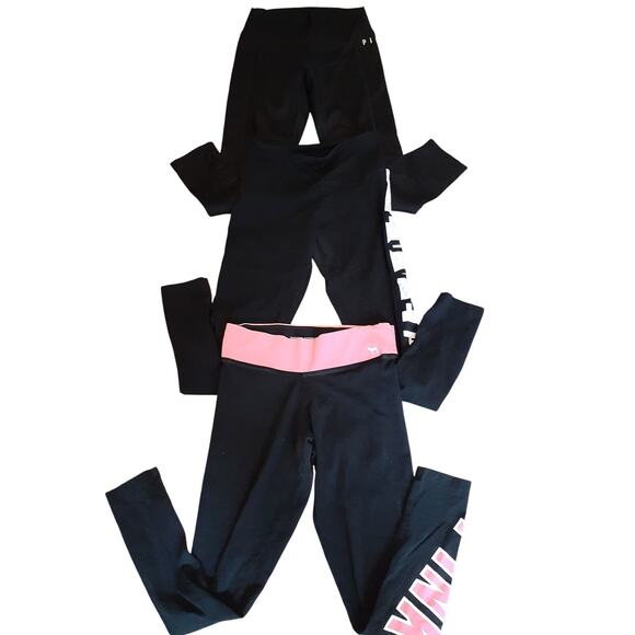 Victoria's Secret PINK Lot of 3 Black Yoga Leggings size M Athleisure - Picture 1 of 14